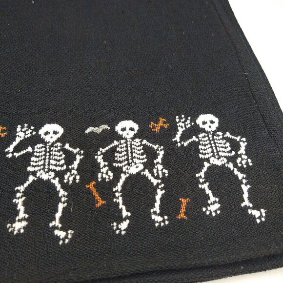 Mainstream Inc. Set of 4 Woven Halloween Dancing Skeletons Black White Placemats - Picture 2 of 6